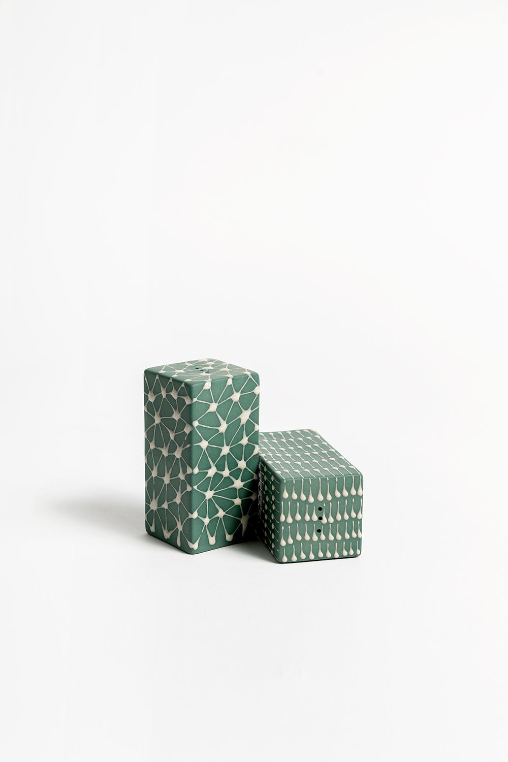 Salt Cube Set |  Pine Green with Beige Stars and Sticks