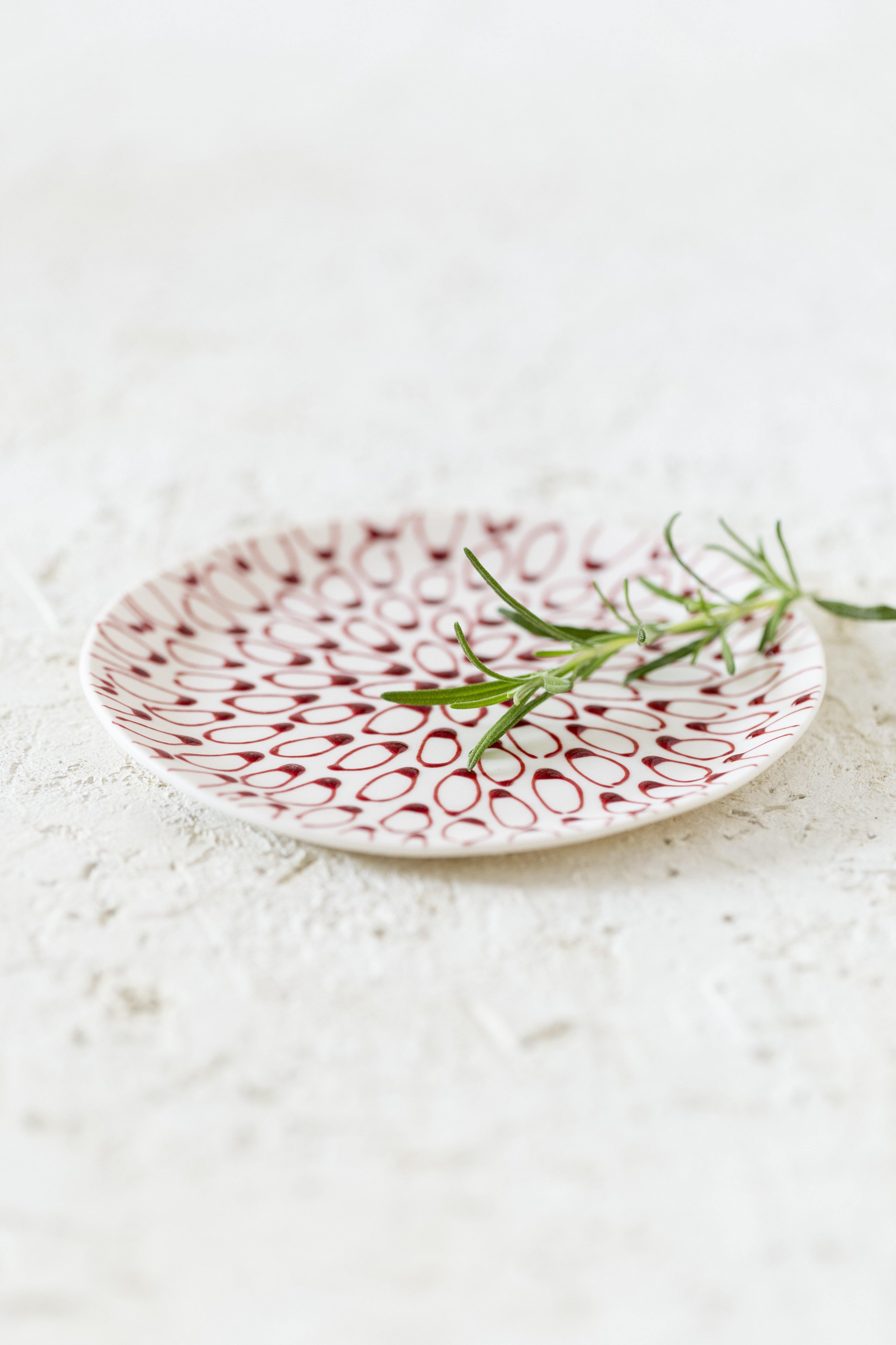 Dessert plate | White with red sun - Maiyan Ben Yona - Ceramic Studio