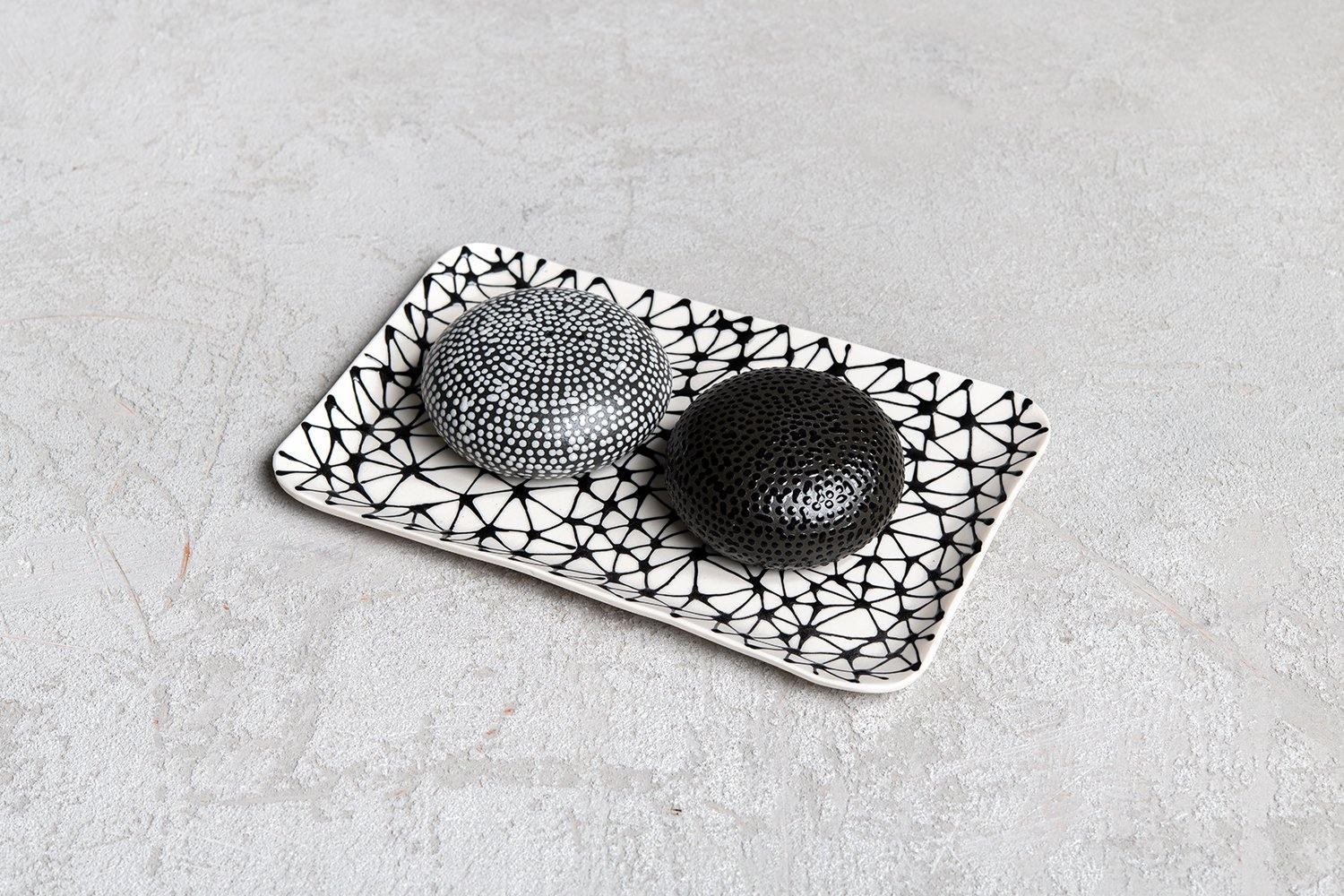 Set of 3 Rectangular trays | Black, white and sky blue - Maiyan Ben Yona - Ceramic Studio